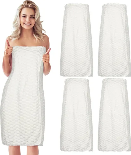 Vista 7 de Tigeen 4 toallas de spa para mujer, bata de spa con cierre ajustable, parte superior elástica, cubierta ligera para baño y ducha (negro, rayas)