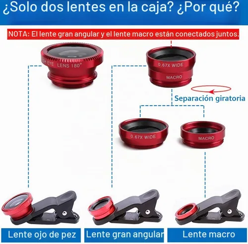 Vista 3 de KINGMAS Lente universal 3 en 1 de ojo de pez, lente de clip macro gran angular Kit de lente de cámara para iPad, iPhone, Samsung, Android