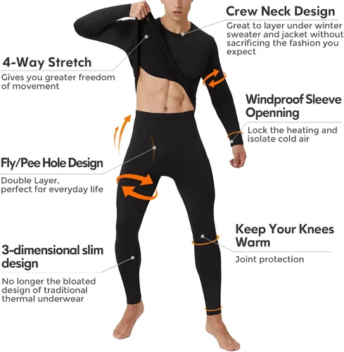Vista 7 de CL convallaria Long Johns Thermal Underwear for Men Soft Fleece Lined Base Layer Cold Weather Bottom Top Set XS-4XL