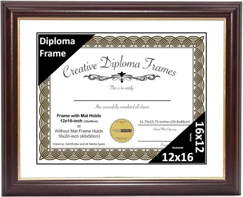 Vista 36 de Creative Picture Frames Marco para Diploma de Caoba con Borde Dorado de 12x16 pulgadas con Vidrio y Paspartú Negro y Colgadores de Pared Instalados