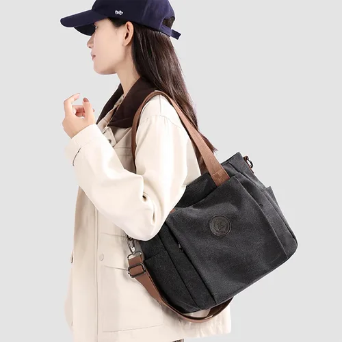 Vista 3 de DOURR Vintage Washed Canvas Tote Bag for Women Casual Crossbody Bag Everyday Carry All Purse Shoulder Bag Travel Work