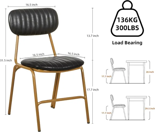 Vista 2 de Juego de 2 sillas de comedor modernas de mediados de siglo, sillas retro con asiento/respaldos tapizados de piel sintética y patas de metal Negro