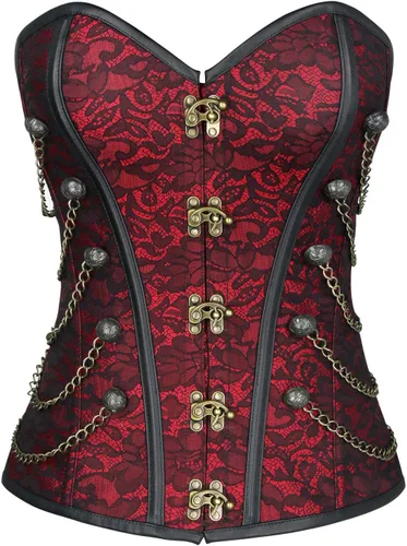 Vista 9 de Charmian - Corsé Steampunk gótico con espiral de acero para mujer, con cadenas Negro