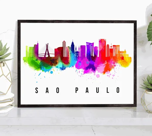 Vista 12 de Póster de Santiago Skyline Chile, pintura de paisaje urbano de Santiago, póster de Santiago Chile, paisaje urbano de Chile y estampado de Santiago