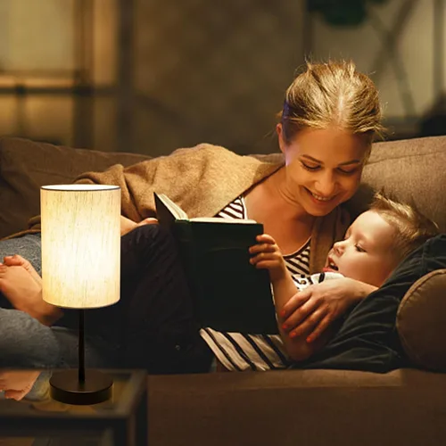 Vista 2 de RISLG Juego de 2 lámparas de mesa pequeñas para recámara, lámparas de noche para mesita de noche con interruptor de cable, lámparas de escritorio