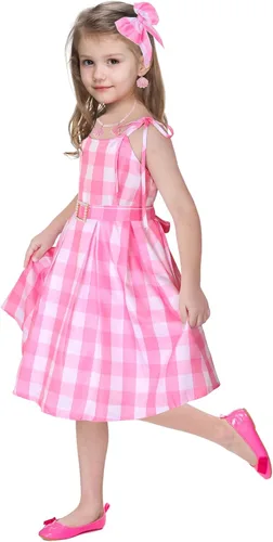 Vista 3 de Vestido de disfraz rosa para niñas, vestidos de cosplay de películas calientes, trajes para niños, disfraz de fiesta de Halloween