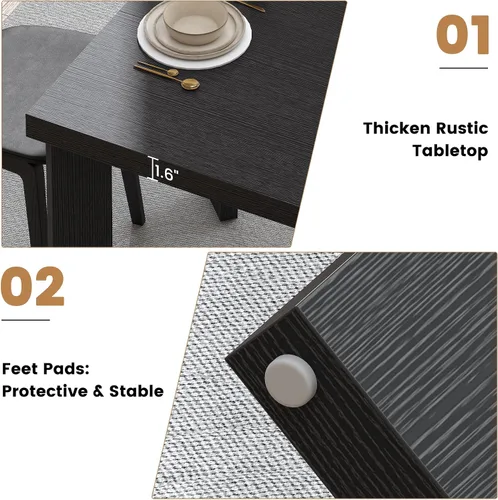 Vista 7 de Bigbiglife Mesa de comedor de 63 pulgadas para 6, mesa de comedor para interiores y exteriores con patas de madera, mesa de cocina con mesa grande