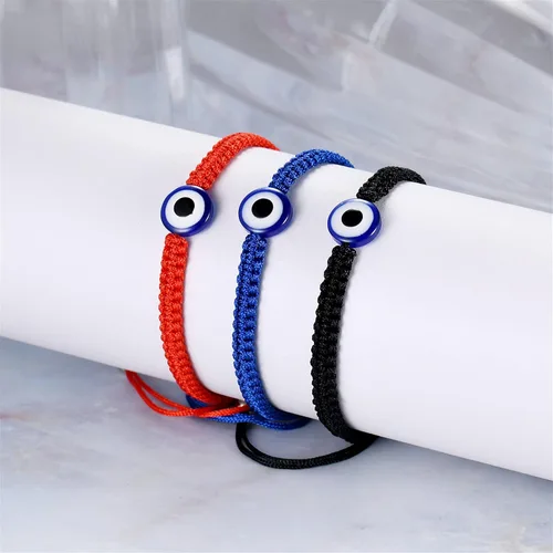 Vista 5 de 3 unidades2 pulseras azules contra el mal de ojomano Hamsa mal de ojo hecho a mano, cuerda trenzada ajustable Ojo pulsera elástica con dije