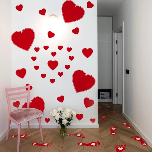 Vista 5 de Calcomanías de pared para el día de San Valentín, diseño de corazón rojo y huella, recuerdo de fiesta para ventana, pared, suelo, boda, aniversario
