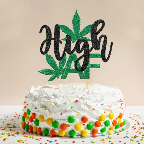 Vista 6 de Decoración para pastel de cumpleaños con temática de drogas, decoración de pastel de alta AF, decoración de fiesta de cumpleaños de marihuana 420