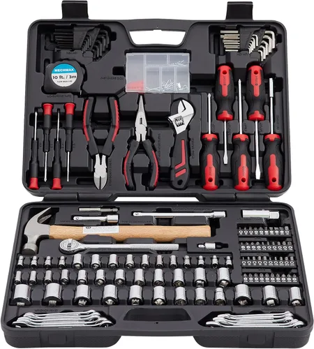 Vista 10 de MECHMAX Kit de herramientas de 149 piezas, juego de herramientas manuales para reparación del hogar y automóvil con martillo, llave de vaso
