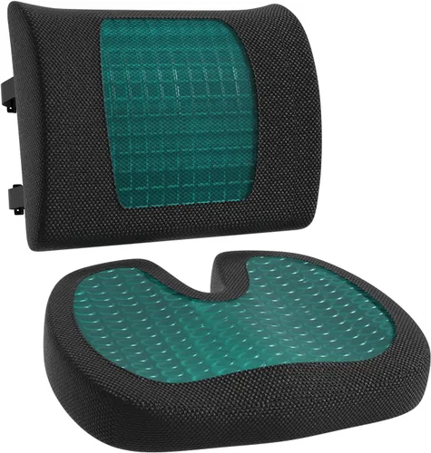 Vista 2 de Amazon Basics Cómodo cojín de asiento y soporte lumbar para sillas de oficina, espuma viscoelástica mejorada de gel, paquete de 2, rectangular