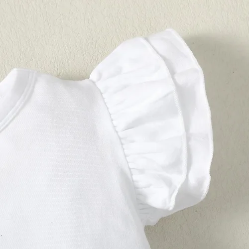 Vista 4 de 12M-14Y - Camiseta de algodón para niñas pequeñas, color sólido, blusa con volantes, camiseta casual de algodón