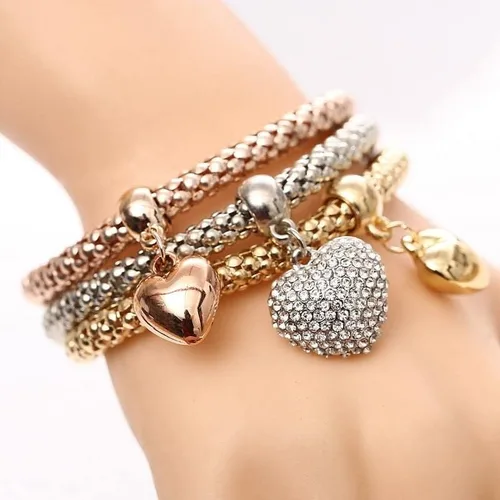 Vista 8 de Mint & Lily Pulsera de metal con corazones sólidos, Metal, Sin gemas.