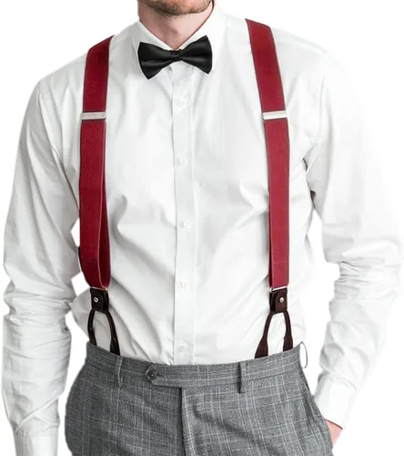 Vista 12 de AWAYTR Tirantes de botón marrón para hombre, tirantes elásticos ajustables en forma de Y