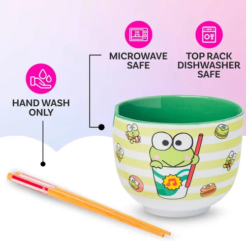 Vista 21 de Silver Buffalo Hello Kitty y sus amigos Chococat - Tazón de cerámica para ramen y arroz con palillos, patrón a cuadros, apto para microondas, 20