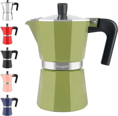 Vista 23 de Mongdio - Cafetera de café espresso para estufa Moka, Cafetera Cubana para estufa, Cafetera Mocha Greca Italiana, para 6 tazas de espresso, 10 onzas