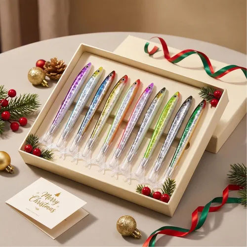 Vista 6 de Abhay Bolígrafo de pescado con purpurina, regalos de moda, paquete de 10 bolígrafos creativos para decoración de peces, suministros de fiesta