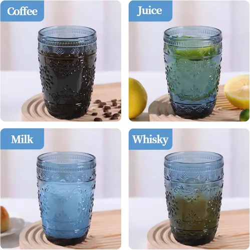 Vista 7 de abrwyy 6 vasos de vidrio de 14 onzas, vasos azules para beber, juego de cristalería de colores para fiestas, bodas, hogar, oficina, agua, jugo