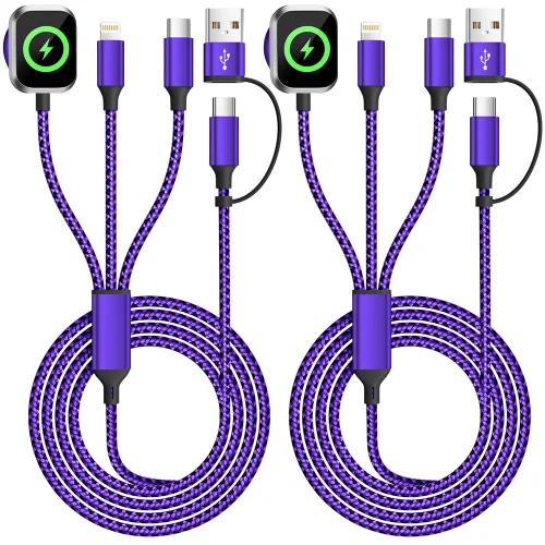 Vista 17 de Travel Essentials - Cable de carga múltiple 4 en 1 para cargador de reloj de iPhone, USB A a doble tipo C/IP/iWatch, cargadores de viaje