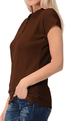 Vista 2 de FRESH TEE Polo piqué regular de manga corta para mujer (talla L, chocolate), Chocolate
