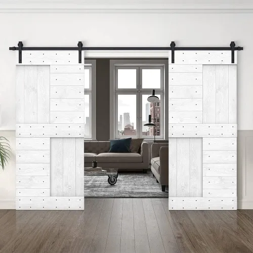 Vista 26 de TMS Serie N - Puerta corrediza interior de madera de pino anudada con kit de herrajes deslizantes (32 x 84 pulgadas, blanco)