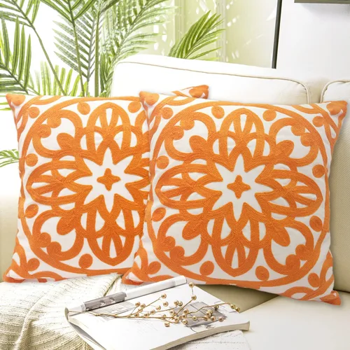 Vista 59 de Alysheer Funda de almohada decorativa bordada de 18 x 18 pulgadas, acogedora y fresca funda de cojín bohemia con diseño de mandala chic de punto