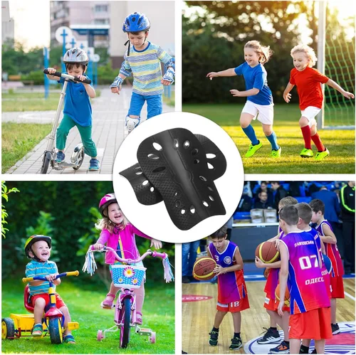 Vista 6 de 4 pares de espinilleras de fútbol para niños, transpirables, espinilleras para niños y niñas, equipo de protección de pantorrillas para niños de 3 a