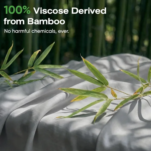 Vista 4 de TWK Juego de sábanas de lujo, viscosa 100% orgánica genuina derivada de bambú, refrescante y transpirable, suave como la seda, sábanas y fundas