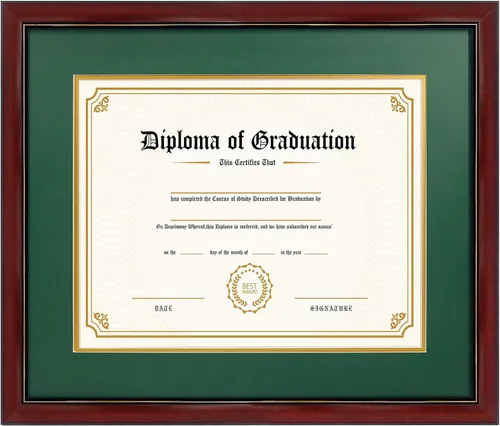 Vista 15 de GraduatePro Marco de diploma de certificado de 8.5 x 11, madera maciza y acrílico con protección UV, acabado cereza con ribete dorado