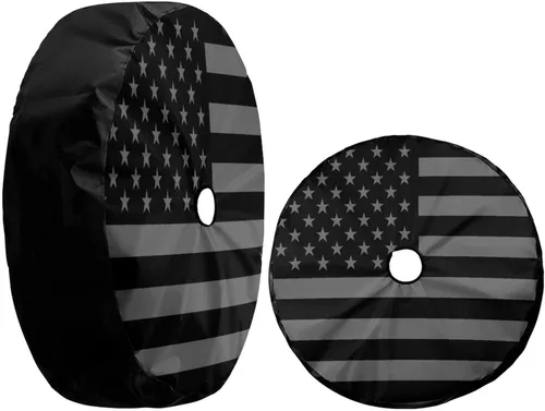 Vista 3 de Cubierta de Neumático de Repuesto con Bandera Negra de América con Agujero para Cámara de Respaldo Cubierta de Neumático de Rueda Compatible