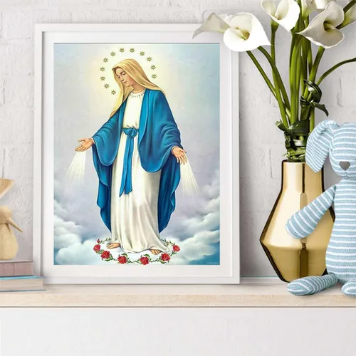 Vista 2 de UPABLUNSO Pintura de diamantes 5D de la Santa Virgen María, bendita madre, católica, religiosa, kit de taladro completo por números, pintura