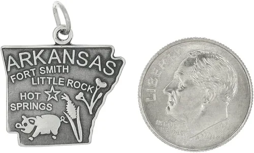 Vista 2 de LGU Colgante de plata de ley oxidada con mapa del estado de Arkansas
