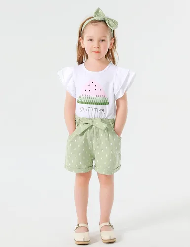 Vista 2 de MIGU Toddler Girl Clothes Summer Girls Clothing Sets Girl Stuff T-shirt Shorts Headband 3pcs Sets Gifts