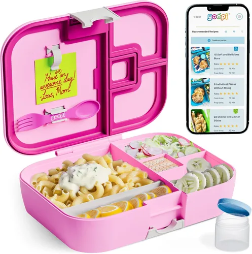 Vista 16 de YOOPI Fiambreras para niños con 4 compartimentos a prueba de fugas, lonchera para la escuela con contenedores para lonchera, caja de sándwich ligera