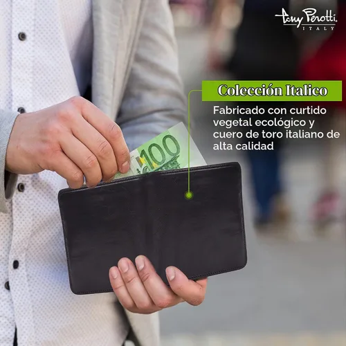 Vista 3 de Tony Perotti Billetera plegable de cuero para hombres, grano completo