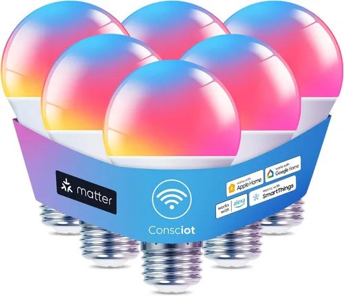 Vista 12 de Consciot Bombillas inteligentes, bombilla Bluetooth equivalente a 60 W, 1 Bombilla LED WiFi que cambia de color, bombillas A19 E26 RGBTW que