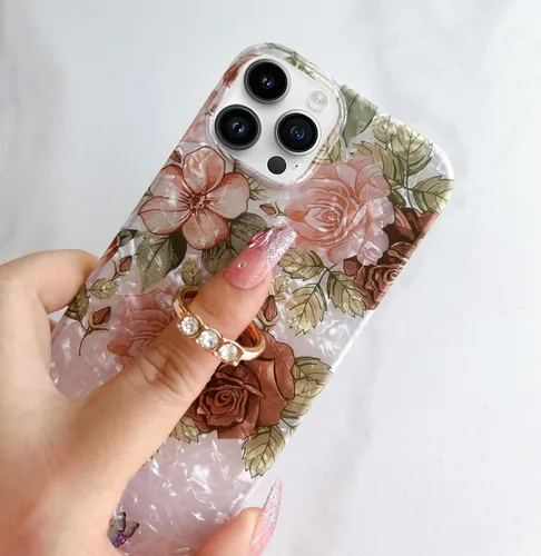 Vista 7 de Qokey Funda compatible con iPhone 14 Pro Max de 6.7 pulgadas, versión 2022, bonito diseño de flores transparentes con soporte de anillo giratorio