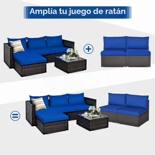 Vista 8 de Tangkula Juego de 2 sofás de mimbre para exteriores, sin brazos, juego de sofá modular de ratán para patio con 2 cojines de asiento gruesos y 2