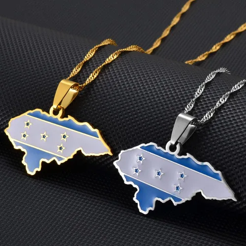 Vista 7 de Collar de cadena ajustable con colgante de mapa de Honduras para hombres, Acero inoxidable, No es una piedra preciosa