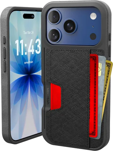 Vista 94 de Smartish Funda tipo cartera para iPhone 11 Pro - Wallet Slayer Vol. 2 [soporte protector delgado] tarjetero (seda) - Black Tie Affair Holds 3