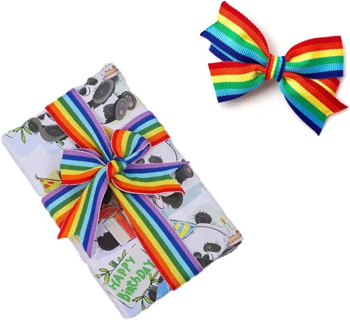 Vista 6 de Cinta de arcoíris de 3.9 pies, cinta multicolor de grogrén de doble cara para manualidades, manualidades, envoltura de regalos, boda, decoración