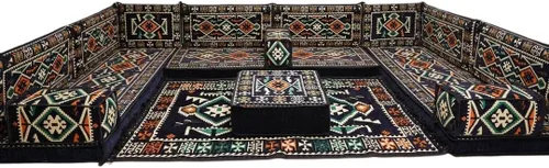 Vista 79 de arabicsofa Sofá en forma de U de estilo árabe para el suelo – Juego de Majlis hecho a mano – Sofá de estilo bohemio