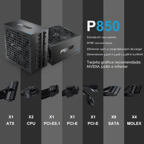 Vista 6 de SAMA P850 850W Fuente de alimentación – Compacta totalmente modular ATX 3.1 PSU – PCIe 5.1 y 12V-2x6 GPU Ready – Certificada 80 Plus Platinum