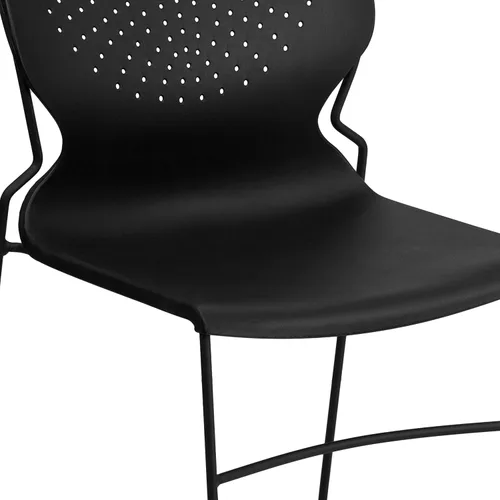 Vista 9 de EMMA + OLIVER Silla apilable con respaldo completo negro para el hogar y la oficina con marco negro - Silla de invitados