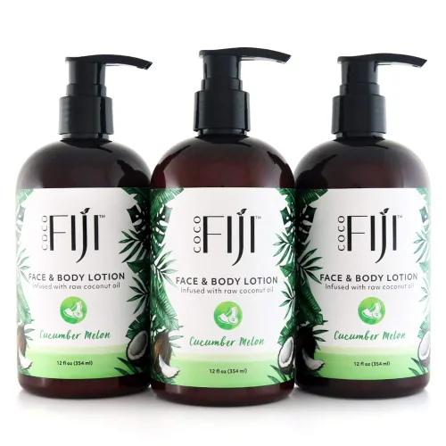 Vista 15 de Coco Fiji Loción facial y corporal infundida con aceite de coco, loción para piel seca, crema facial hidratante y loción de masaje para mujeres