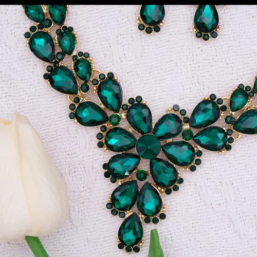 Vista 5 de Elegante collar nupcial pendiente pulsera conjuntos de cristal austriaco boda baile de graduación joyería conjuntos para novia dama de honor mujeres
