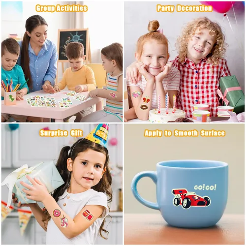 Vista 7 de Partywind 56 hojas de tatuajes temporales brillantes para niños, 560 estilos luminosos para fiestas, regalos sorpresa de cumpleaños, premios