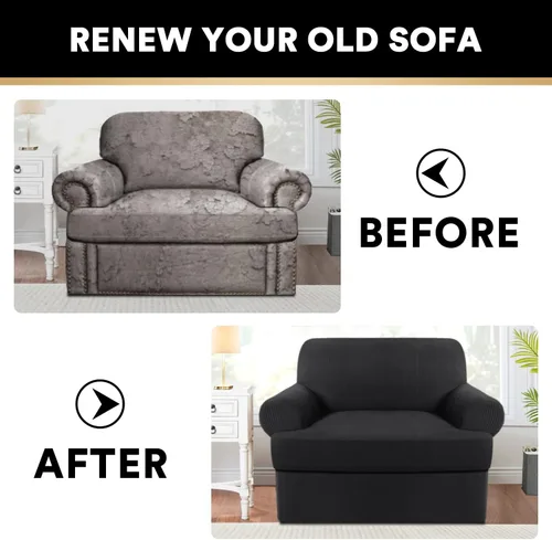Vista 6 de PrinceDeco Fundas elásticas para sillón de 2 piezas, fundas de sofá para sillas con cojines en forma de T, fundas suaves para muebles con 1 funda