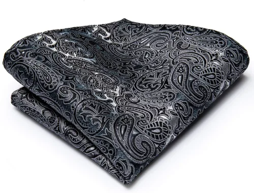 Vista 6 de Hi-Tie Corbatas de seda para hombre, diseño de cachemira a rayas, con bolsillo, gemelos cuadrados, conjunto formal de negocios